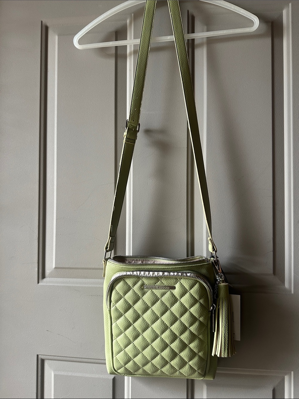 Steve Madden Quilted Sage Green Crossbody with Tassel Charm